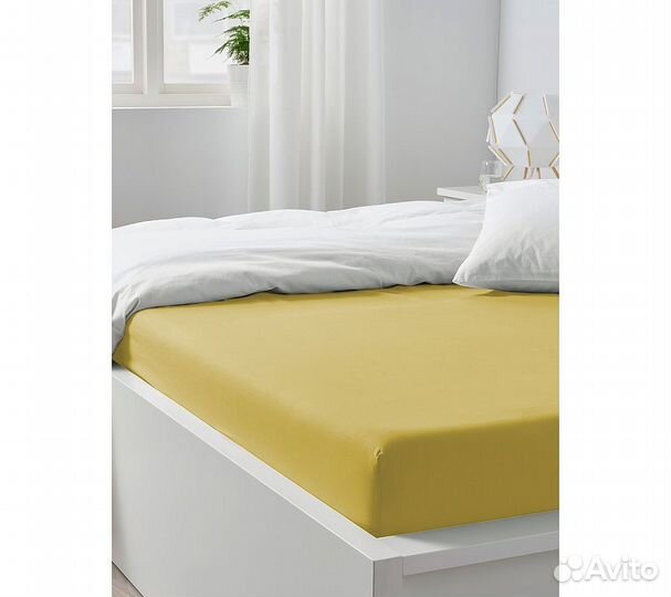 Простынь GoodNight Сатин 180х200х20 Горчичный на р