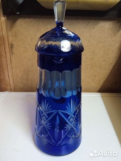 Кувшин с крышкой хрусталь резьба СССР