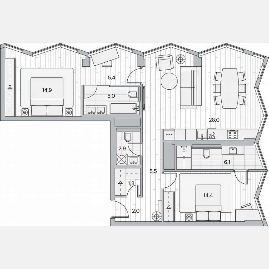 2-к. квартира, 85,1 м², 24/26 эт.