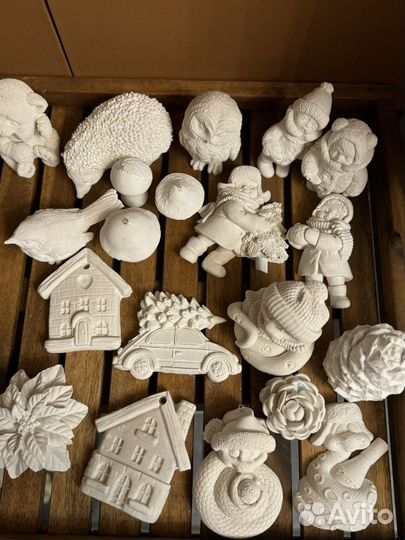 Наборы игрушек на ёлку для раскрашивания из гипса