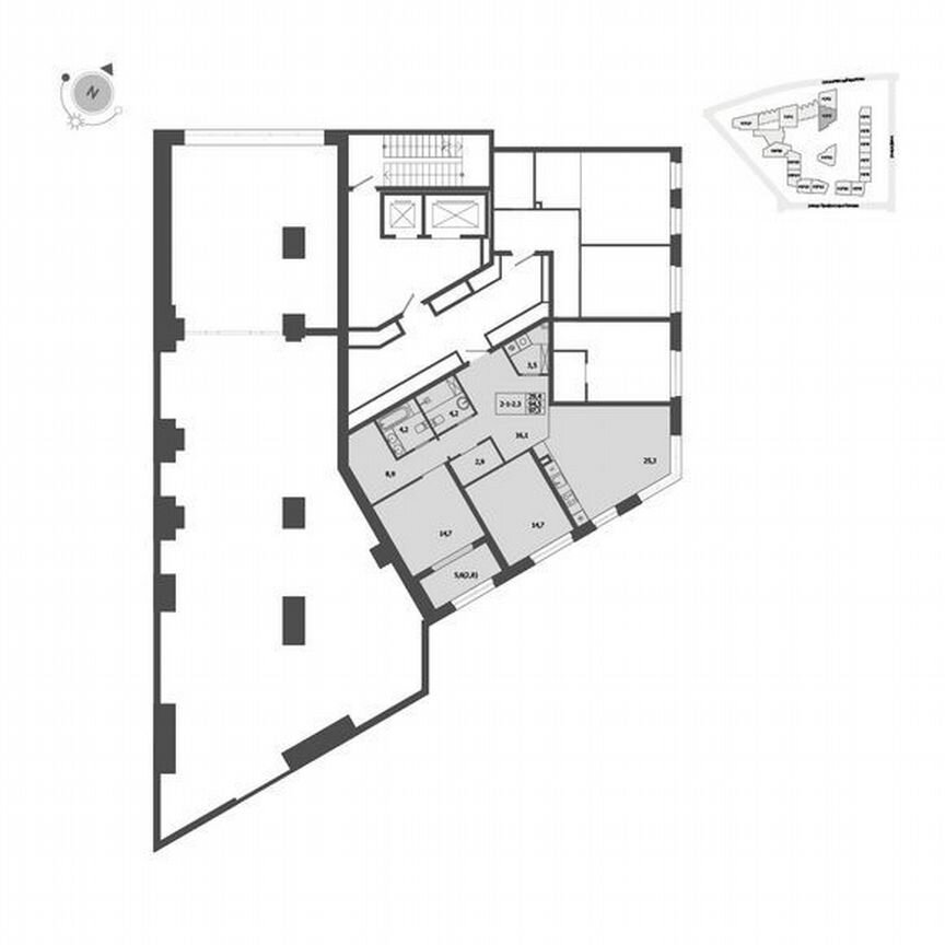2-к. квартира, 97,3 м², 2/9 эт.