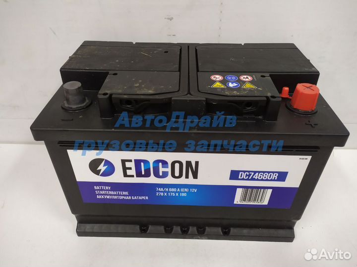 Аккумулятор 19.5/17.9 евро 74Ah 680A 278/175/190