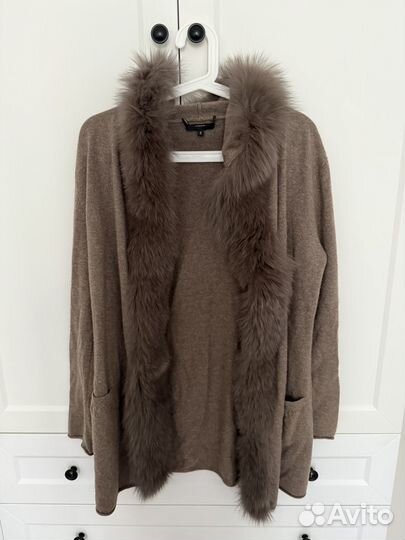 Кашемировый кардиган с меховой опушкой S