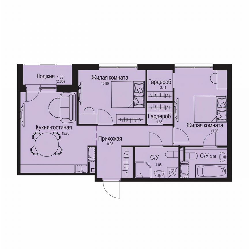2-к. квартира, 59,5 м², 6/9 эт.