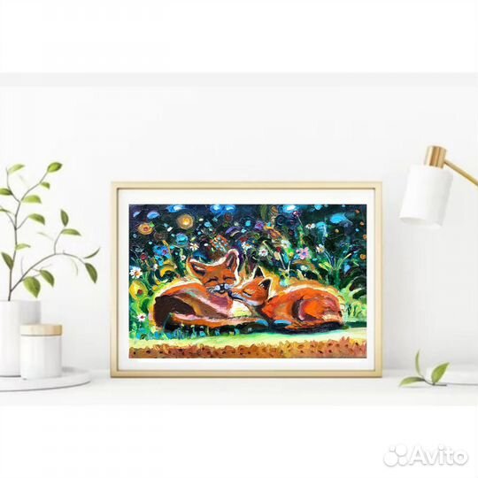 Картина маслом Лисята холст 20 см на 30см