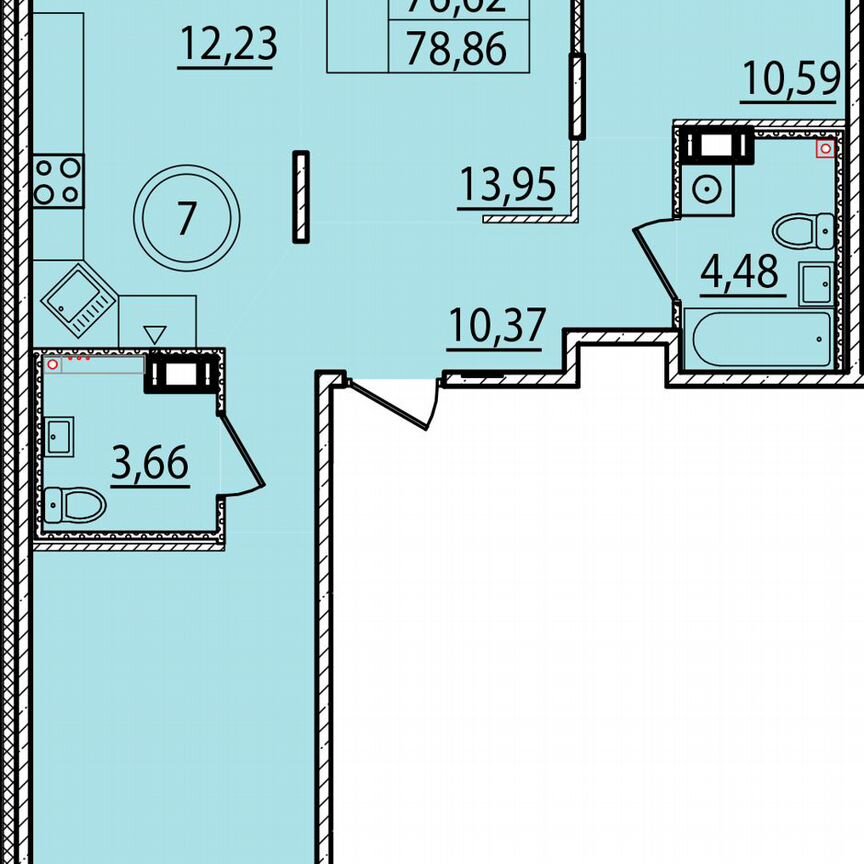 3-к. квартира, 74,4 м², 3/4 эт.