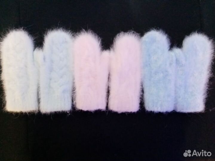 Варежки и шапки Бини из Ангоры(пух норки) ручная р