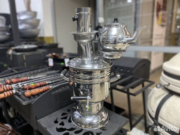 Самовар на дровах с чайником