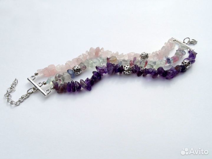 Браслет из аметиста, флюорита и розового кварца