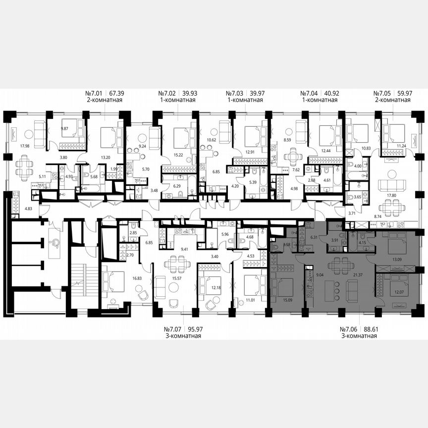 3-к. квартира, 88,6 м², 7/27 эт.