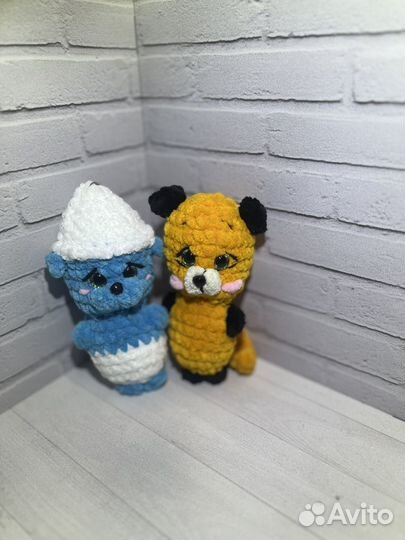 Брелки вязанные, брелок мишка, брелрк зайчик