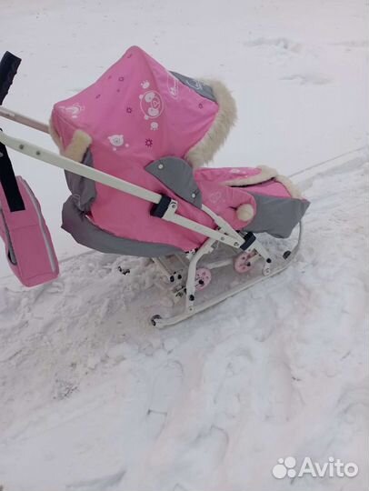 Детские санки коляска с колесами