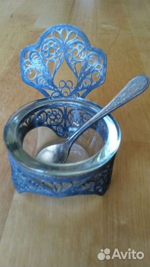 Мельхиоровая солонка с серебрением