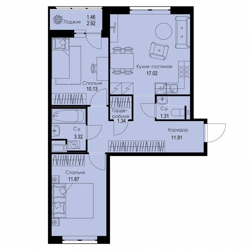 2-к. квартира, 58,4 м², 9/9 эт.