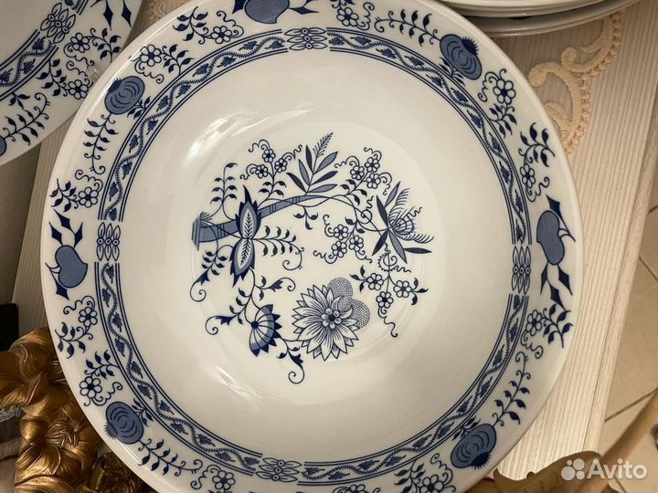 Сервиз Луковый узор, синий лук посуда Чехословакия