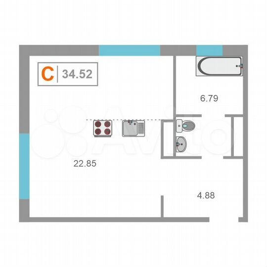 Квартира-студия, 34,5 м², 14/15 эт.