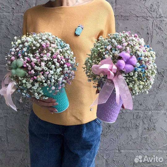 Букет из гипсофилы в коробке