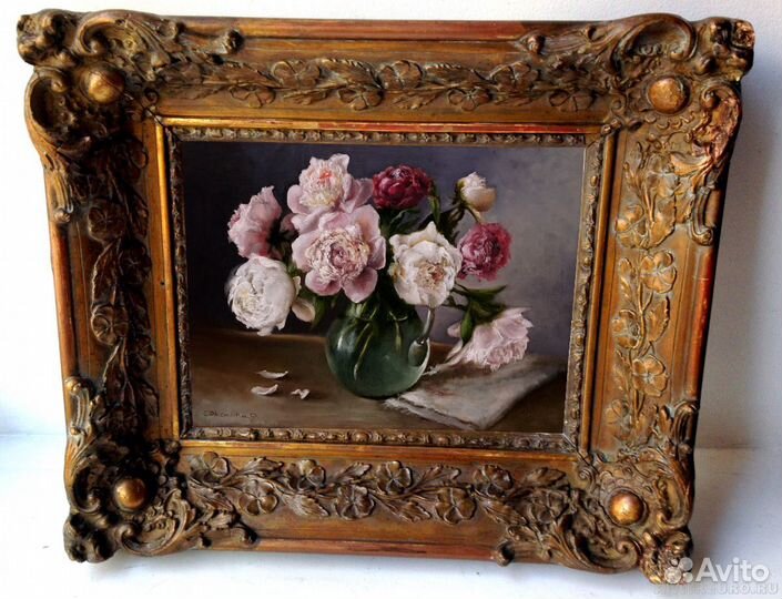 Картина маслом на холсте Пионы в вазе на заказ