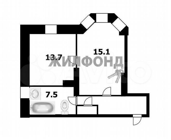 2-к. квартира, 47,3 м², 1/2 эт.