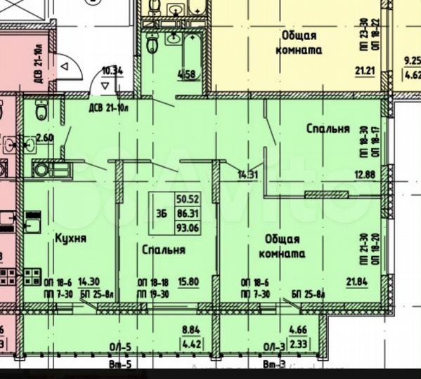 3-к. квартира, 93,1 м², 5/9 эт.