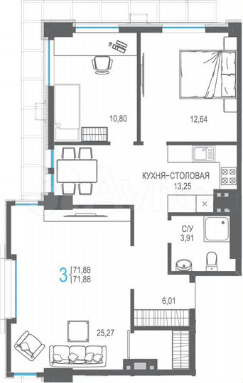 3-к. апартаменты, 71,9 м², 2/8 эт.