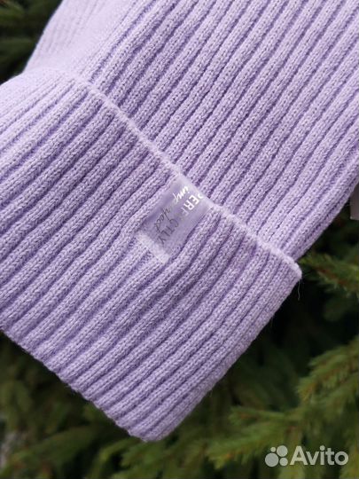 Шапка шерстяная вязаная с отворотом бини