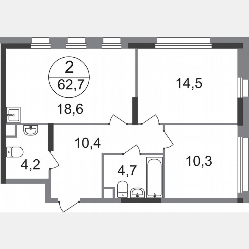 2-к. квартира, 62,7 м², 1/17 эт.