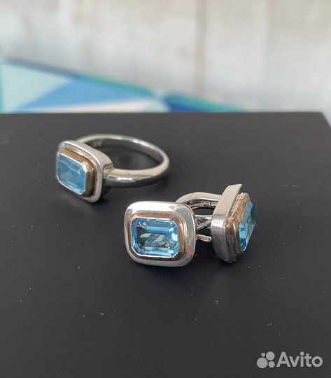 Серебряный комплект серьги кольцо