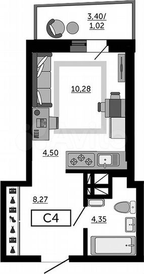 Квартира-студия, 28,4 м², 7/31 эт.