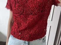 Zara кружевная красная блуза (xs/s)