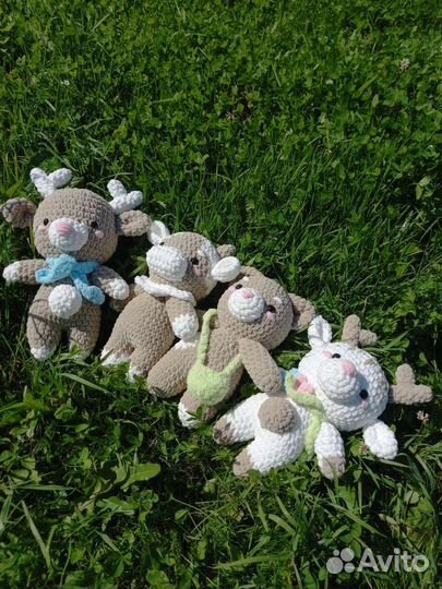 Вязаные игрушки амигуруми -кот,оленята,коровка