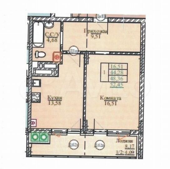 1-к. квартира, 52,5 м², 17/18 эт.