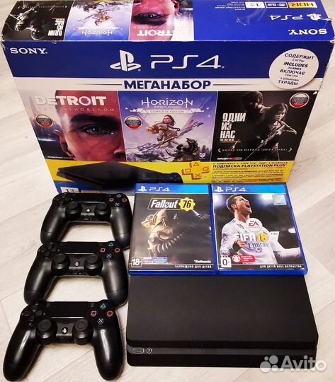 Sony PS4 Slim 1tb / 3 геймпада / много игр