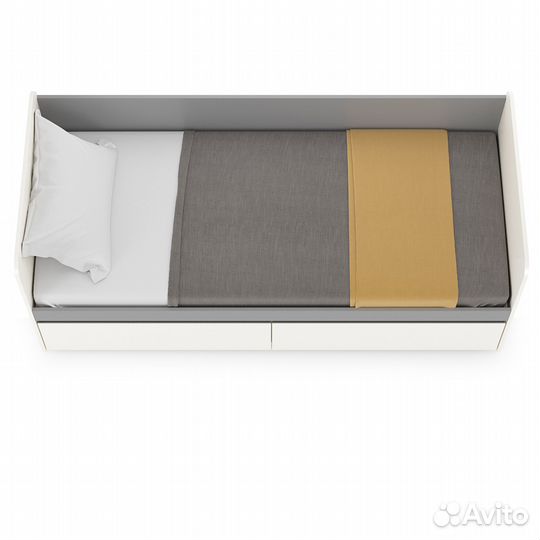 Кровать с ящиками Торонто, цвет белый шагрень/стальной серый, шхгхв 194х84,4х75,4 см., сп. м. 800х19