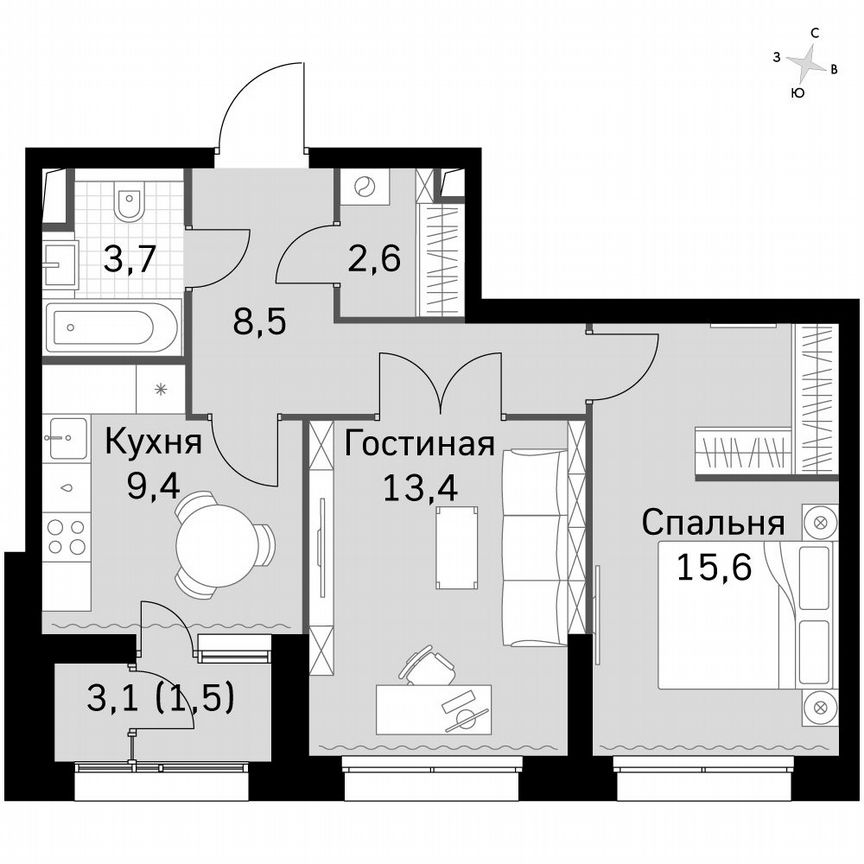 2-к. квартира, 54,7 м², 25/25 эт.