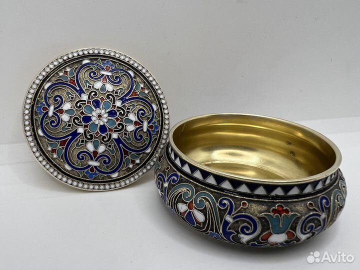 Шкатулка серебро 84 проба эмаль