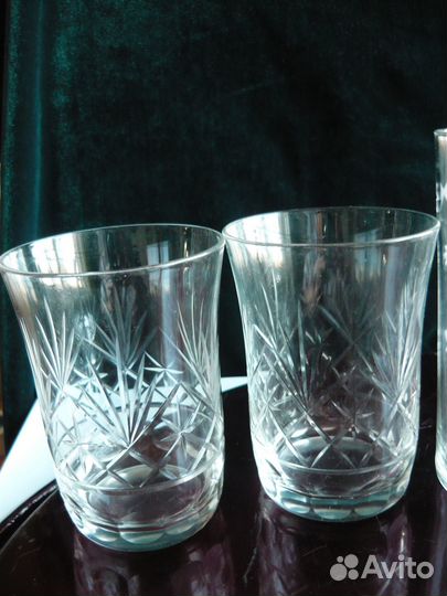 Стаканы,бокалы тонкое стекло с резьбой.,СССР. За 1