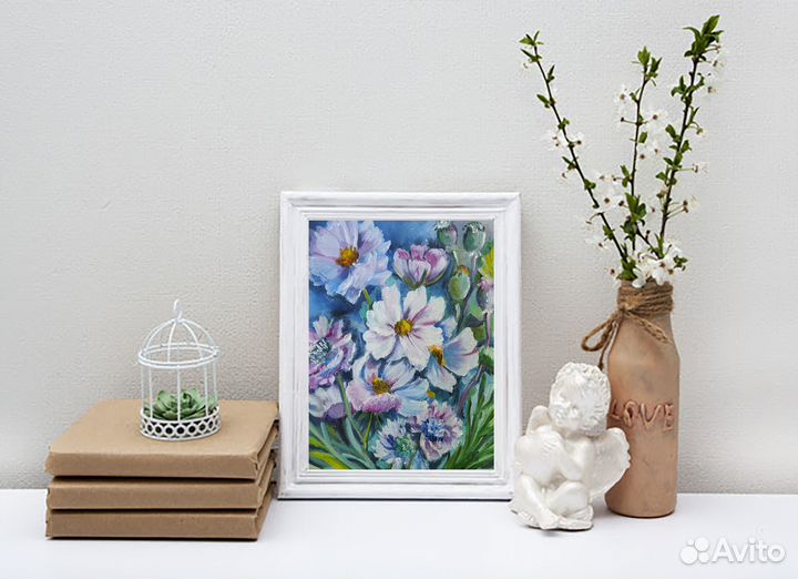 Картина с цветами космеи 