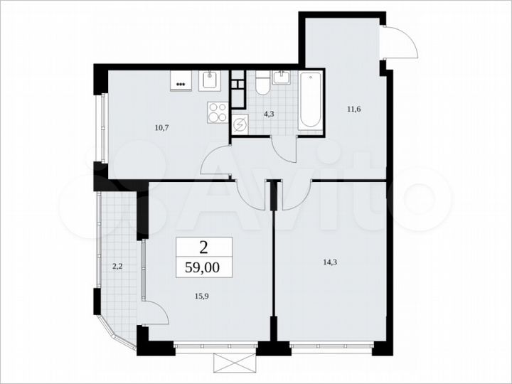 2-к. квартира, 59 м², 13/19 эт.