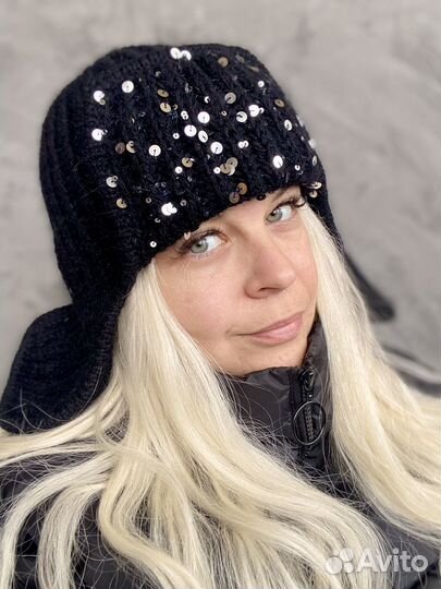 Шапка ушанка женская вязаная