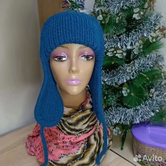 Шапка-ушанка женская вязаная