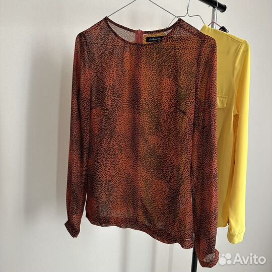 Рубашка женская желтая, леопардовая, с цветами