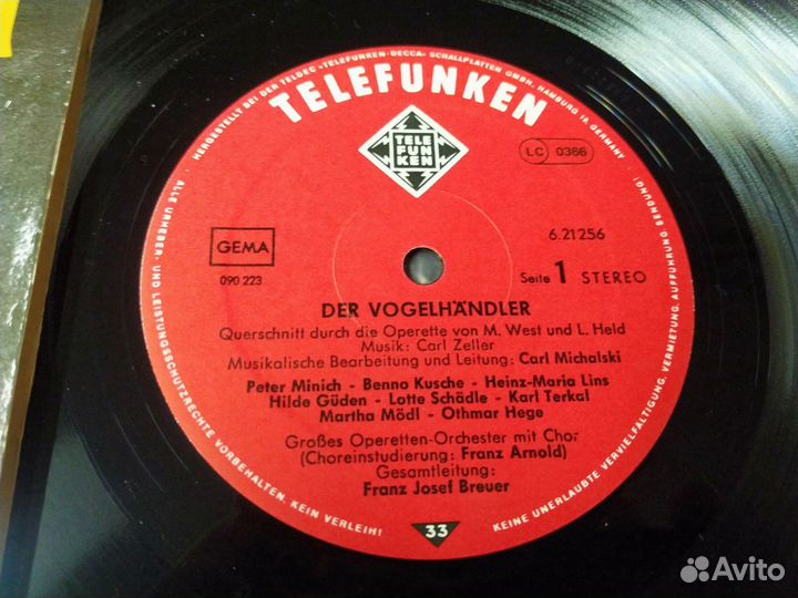 Carl Zeller Der Vogelhandler продавец птиц винил