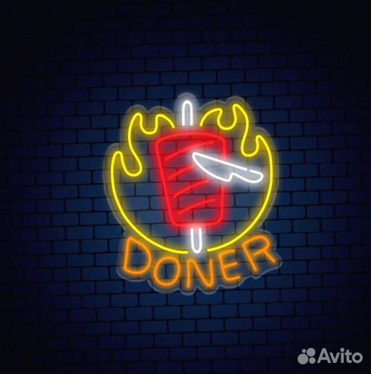 Неоновая вывеска шаверма из гибкого неона