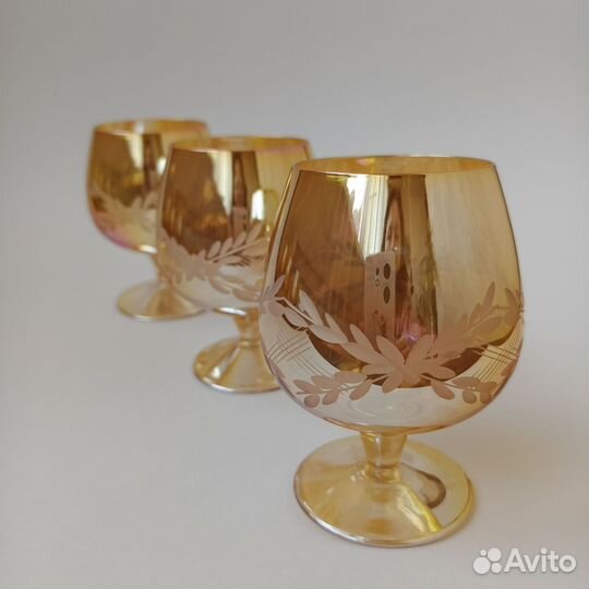 Бокал СССР цветное стекло фужер перламутр роспись