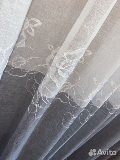 Тюль Лён «Цветы» 2 цвета