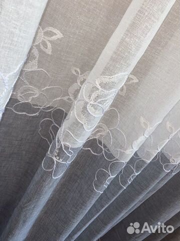 Тюль Лён «Цветы» 2 цвета