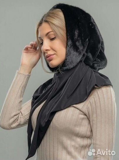 Капор/ женский снуд с мехом/ капюшон меховой женск