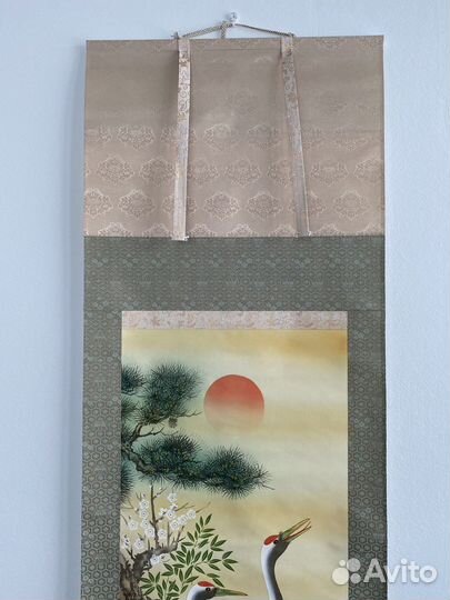 Японский свиток «журавли на закате»