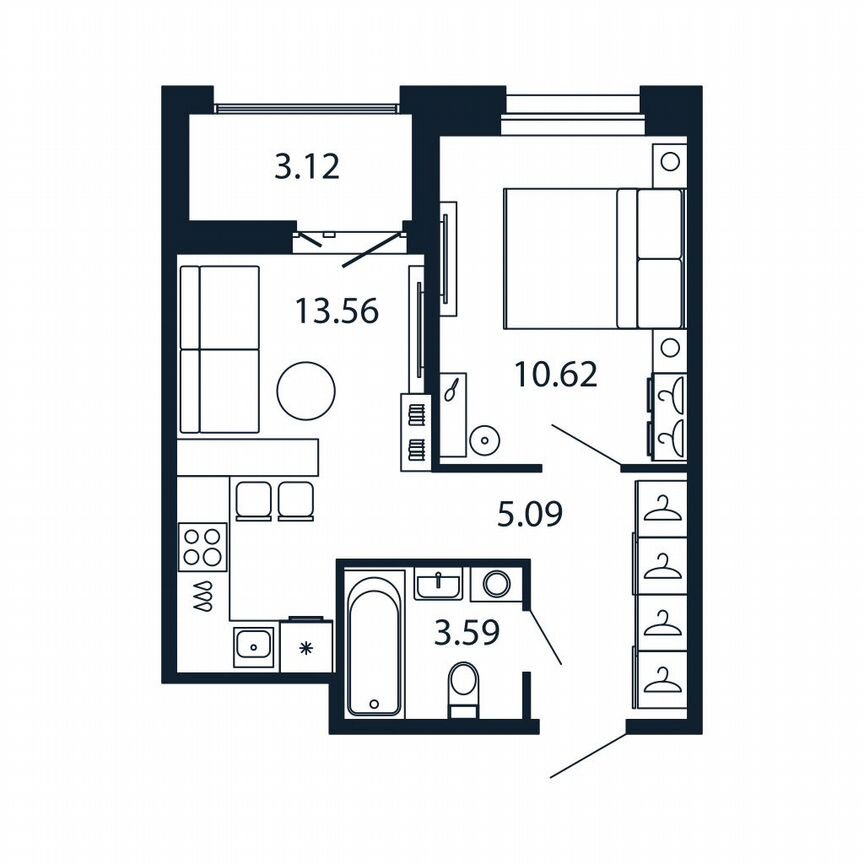 1-к. квартира, 34,4 м², 7/12 эт.